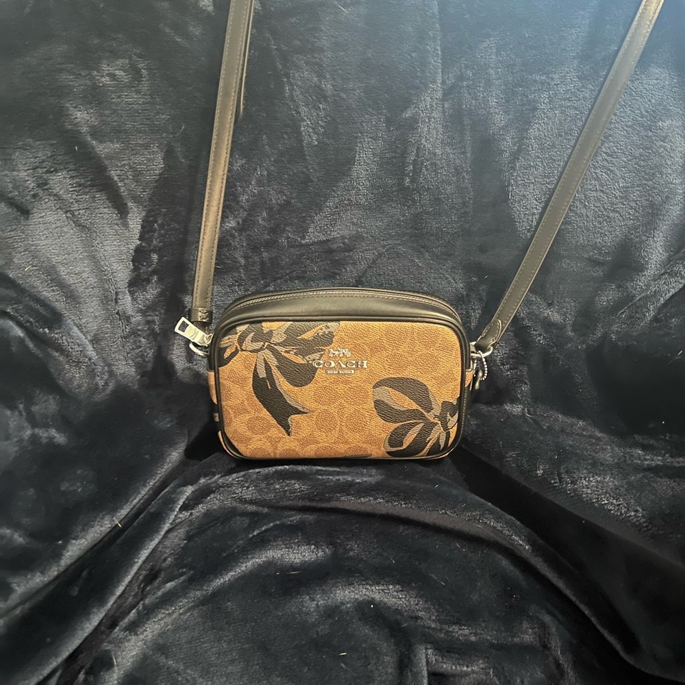 Coach Tan and Black Floral Crossbody Bag